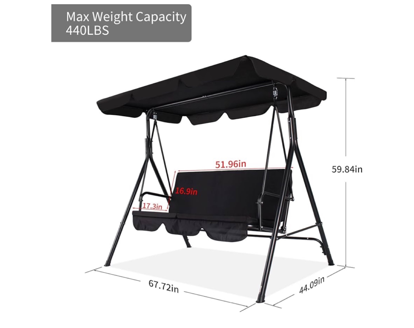 NEW 3-Seater Outdoor Patio Swing with Adjustable Canopy - photo 5