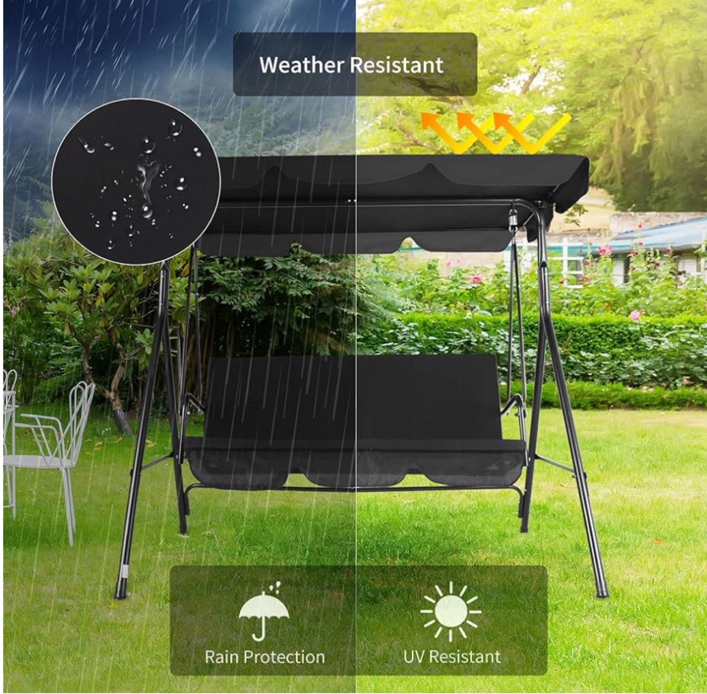 NEW 3-Seater Outdoor Patio Swing with Adjustable Canopy - photo 2