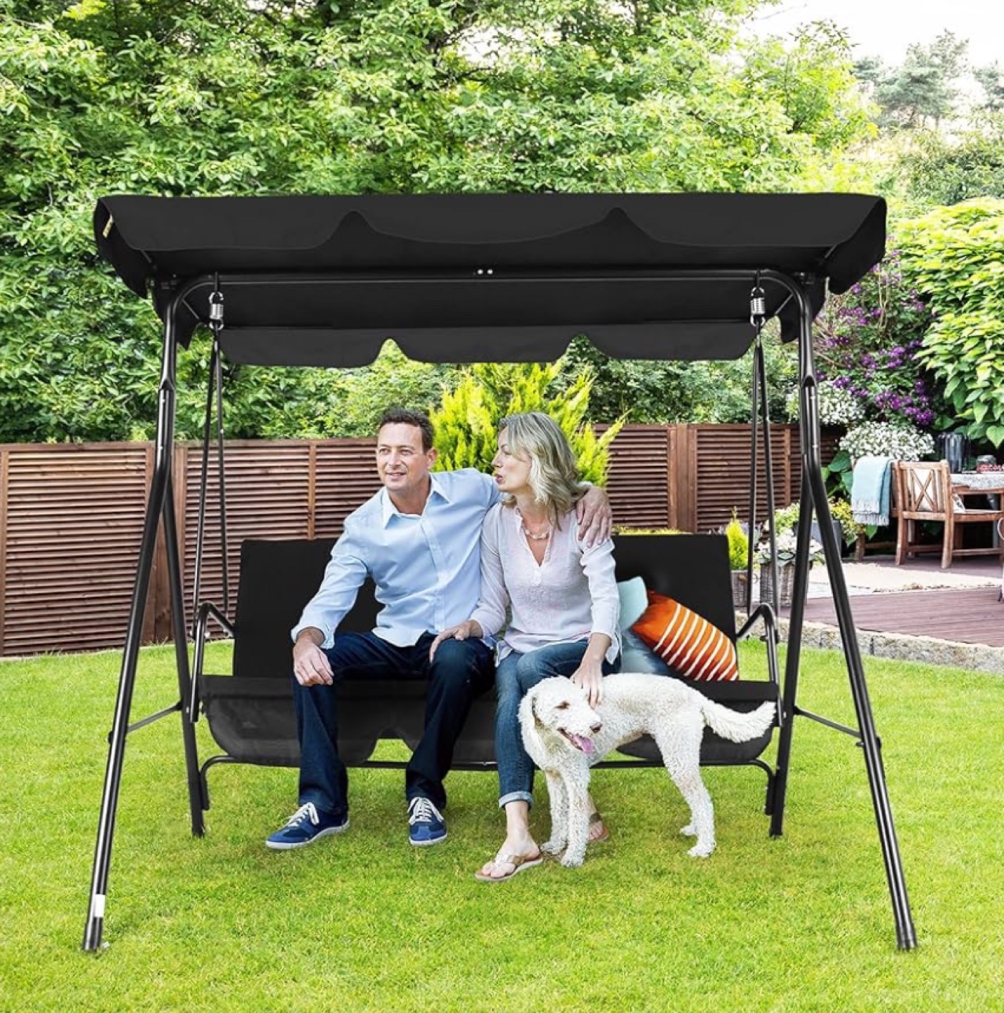 NEW 3-Seater Outdoor Patio Swing with Adjustable Canopy