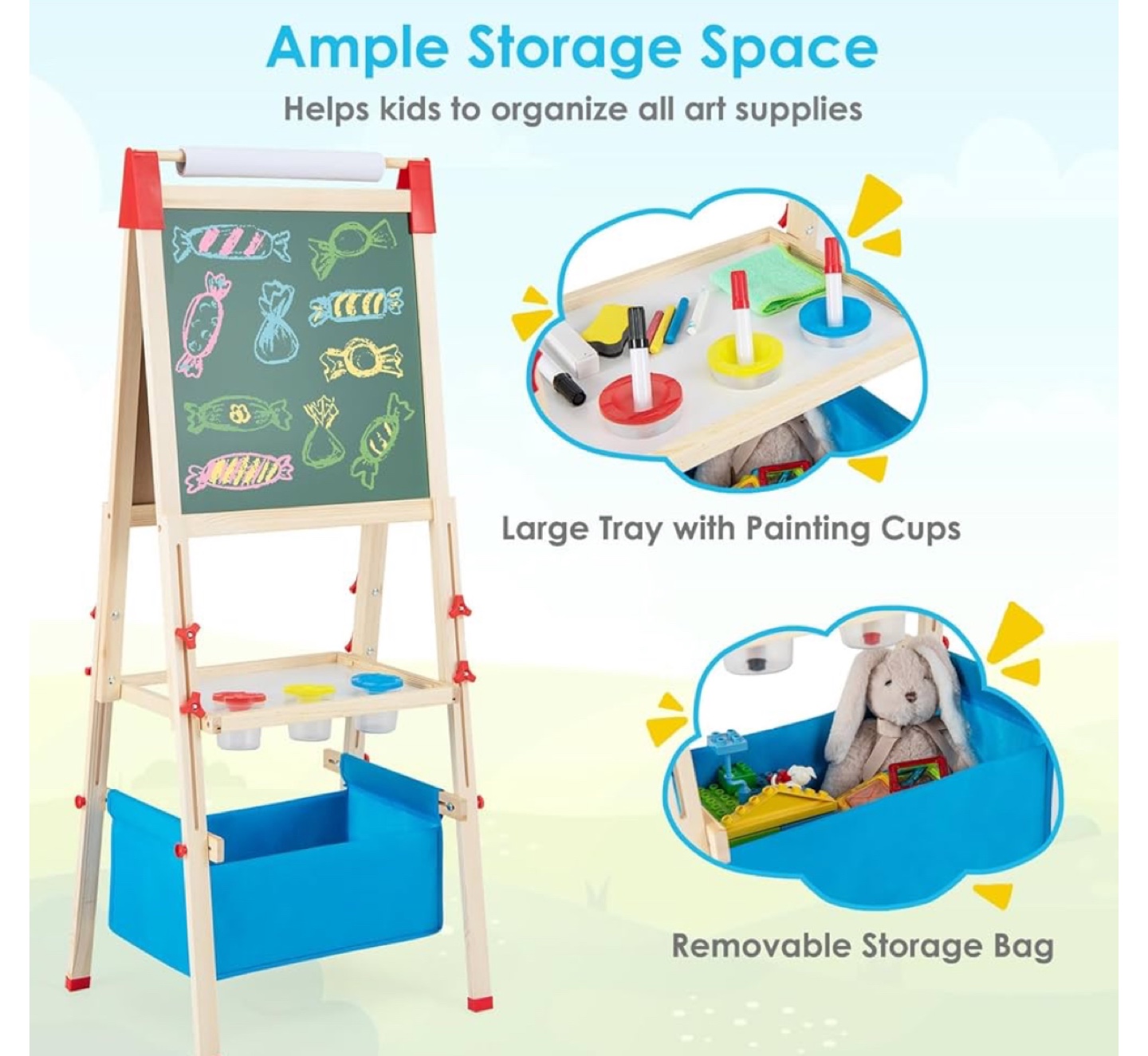 NEW 3-in-1 Easel with Chalkboard, Whiteboard,Paper Roll - photo 4
