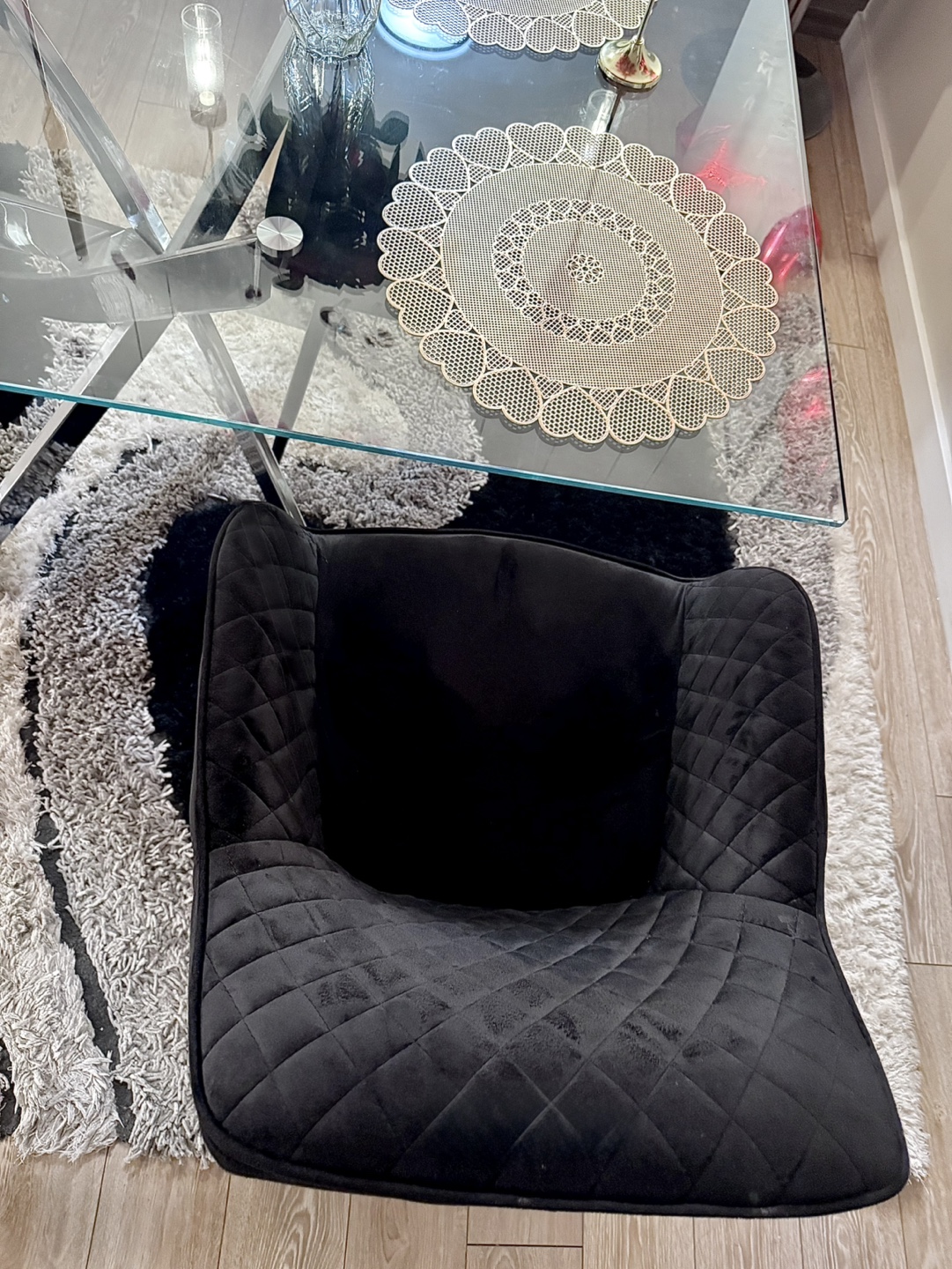 Set of 4 Black Velvet Dining Chairs with  glass Table Metal Legs - photo 5