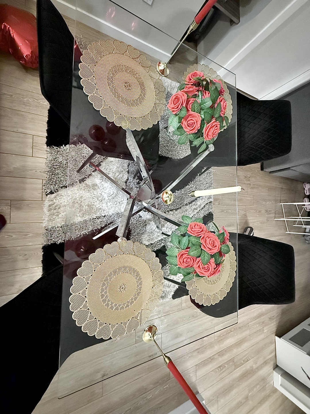 Set of 4 Black Velvet Dining Chairs with  glass Table Metal Legs - photo 3