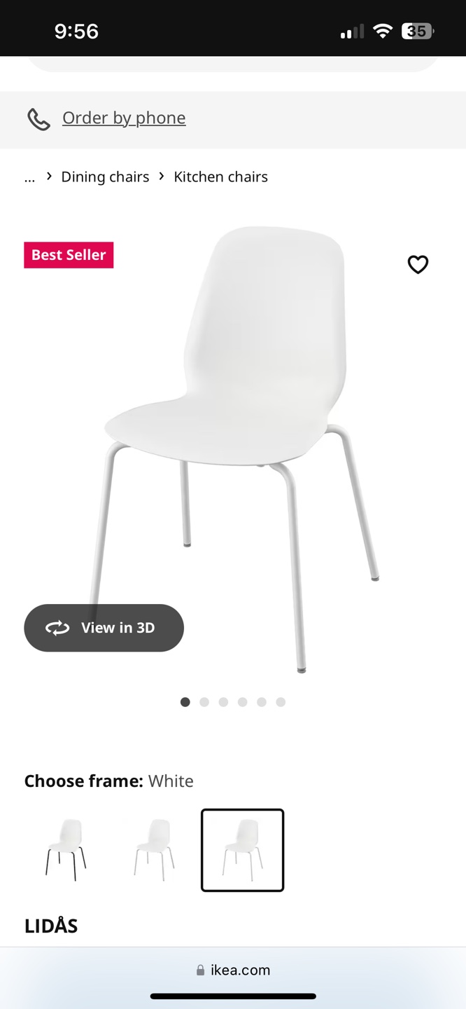 IKEA LIDÅS White Kitchen Chair - Chrome Legs - photo 2