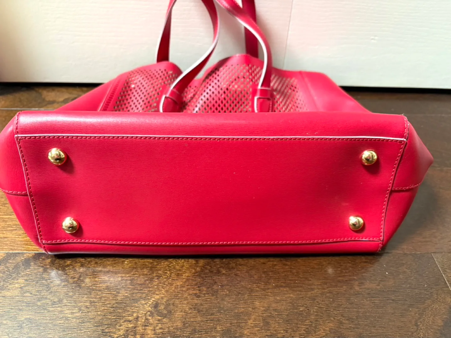 Moschino Red Perforated Leather Tote Bag with Pouch image indicator(7)