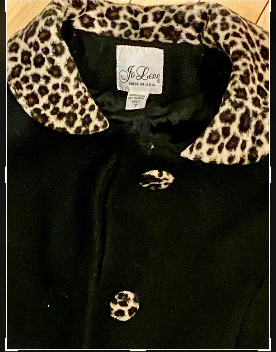 Jo Lene Girls' Size 7 Black Swing Coat with Leopard Trim image indicator(3)