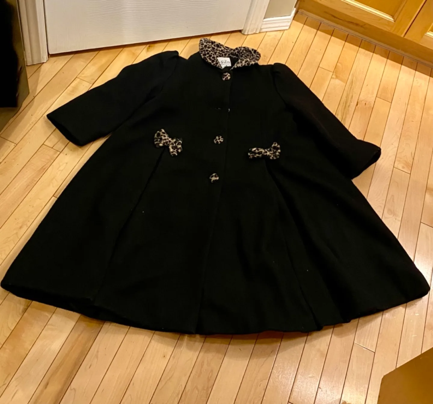 Jo Lene Girls' Size 7 Black Swing Coat with Leopard Trim image indicator(4)