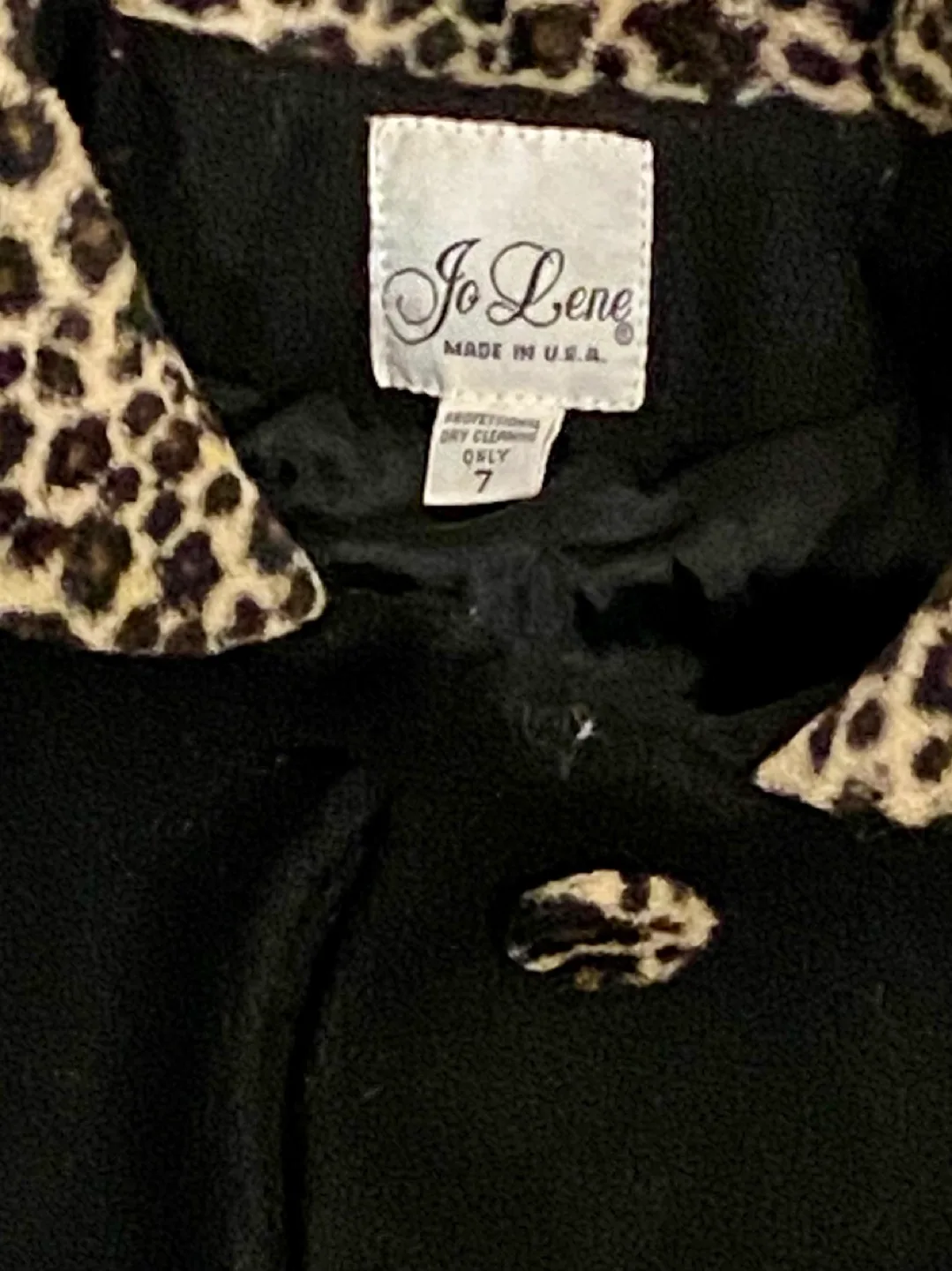 Jo Lene Girls' Size 7 Black Swing Coat with Leopard Trim image indicator(2)