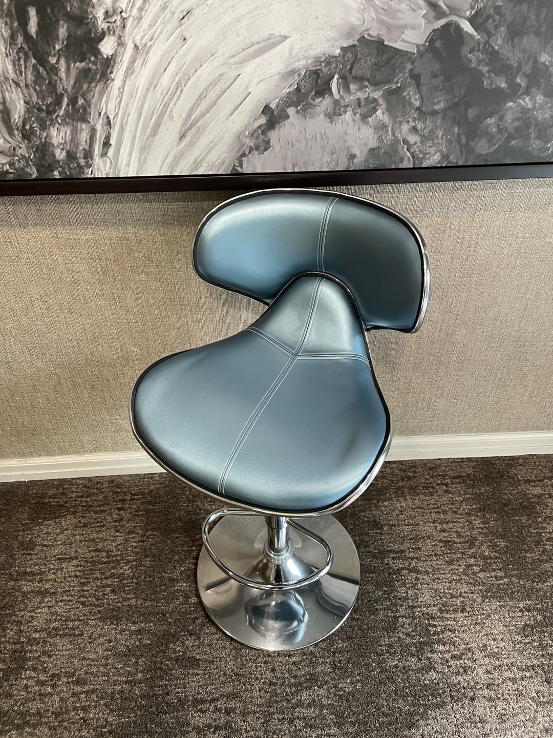 Modern Adjustable Bar Stool, Blue PU Leather