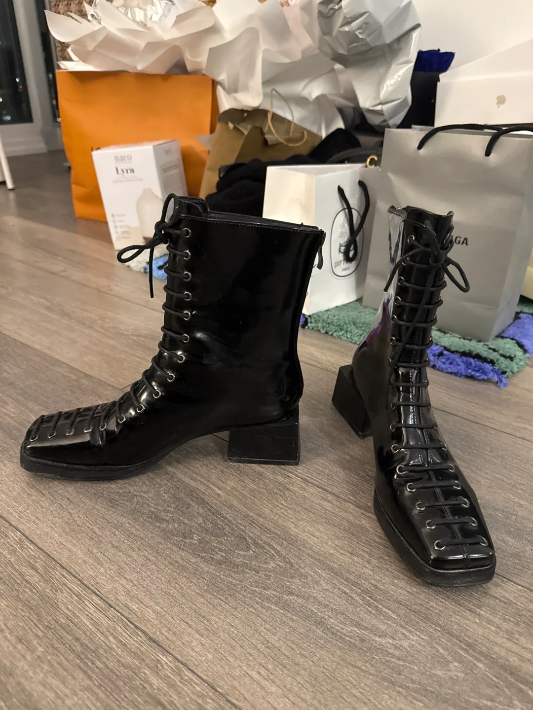 Black Patent Leather Lace-Up Boots image indicator(2)