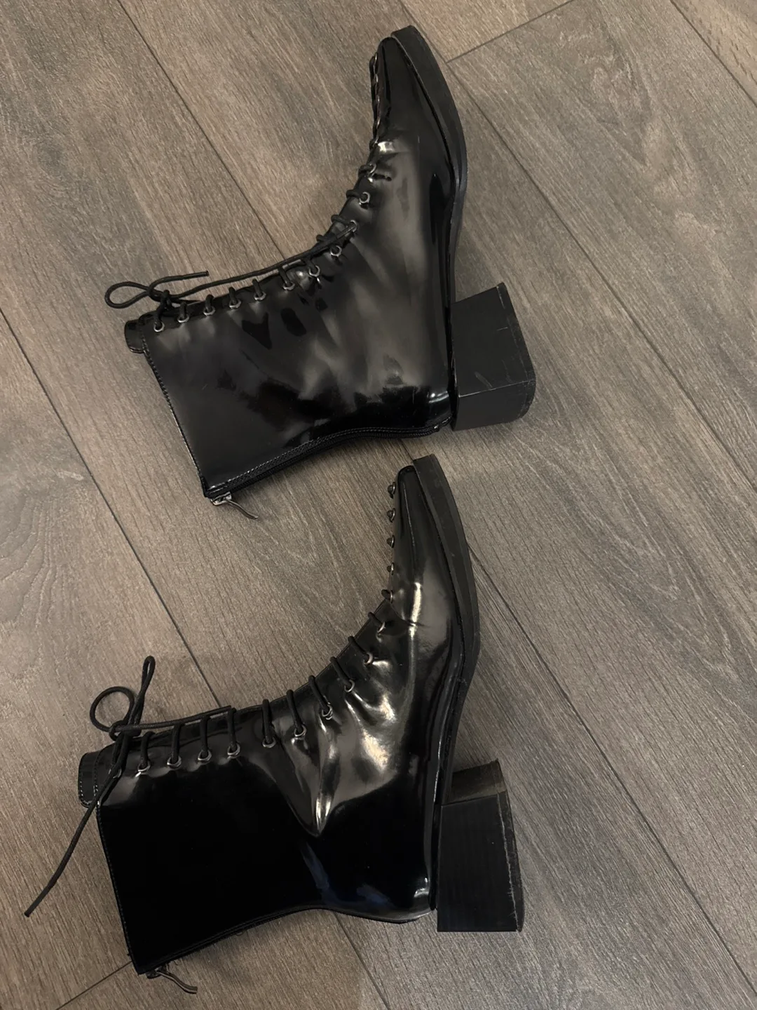 Black Patent Leather Lace-Up Boots image indicator(4)