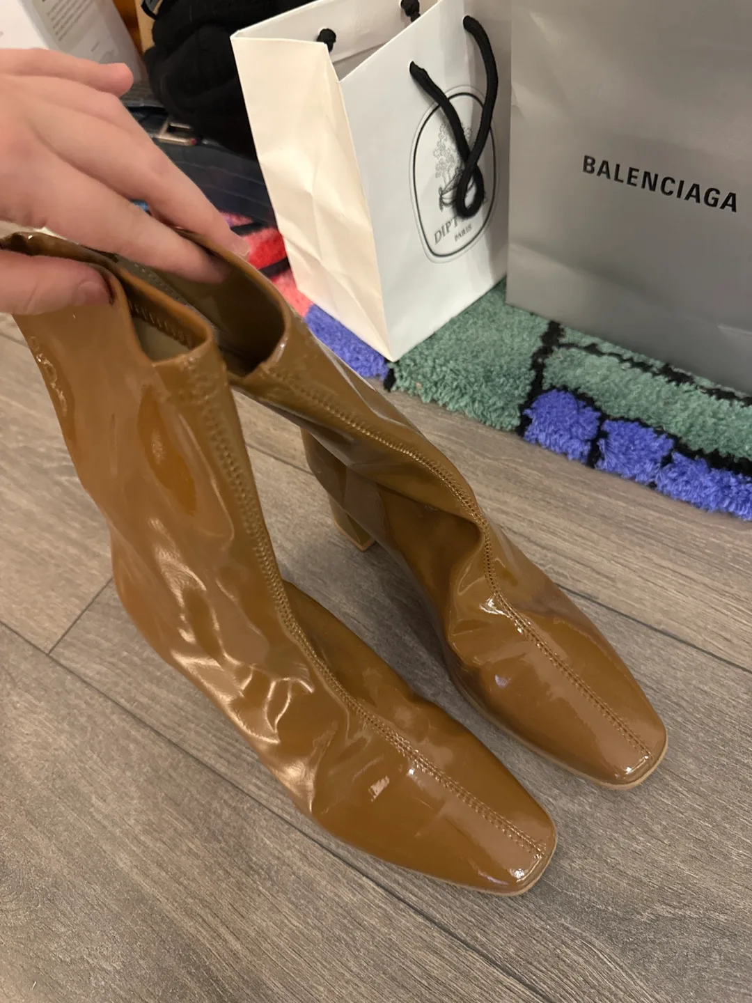 Brown Patent Leather Block Heel Boots image indicator(2)