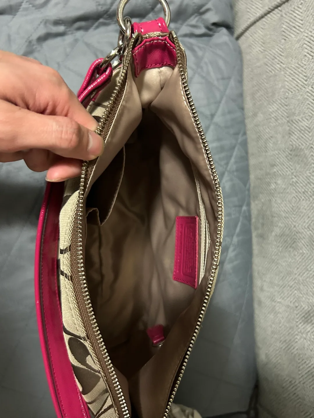 Coach Signature C Brown Pink Shoulder Bag image indicator(5)