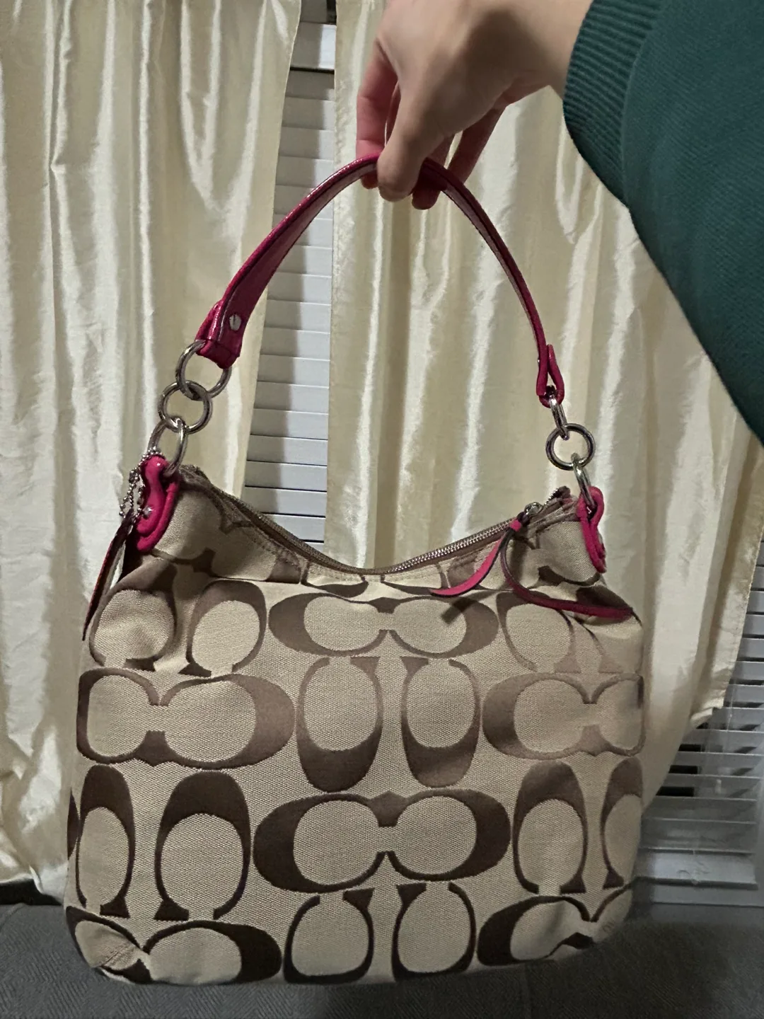 Coach Signature C Brown Pink Shoulder Bag image indicator(2)