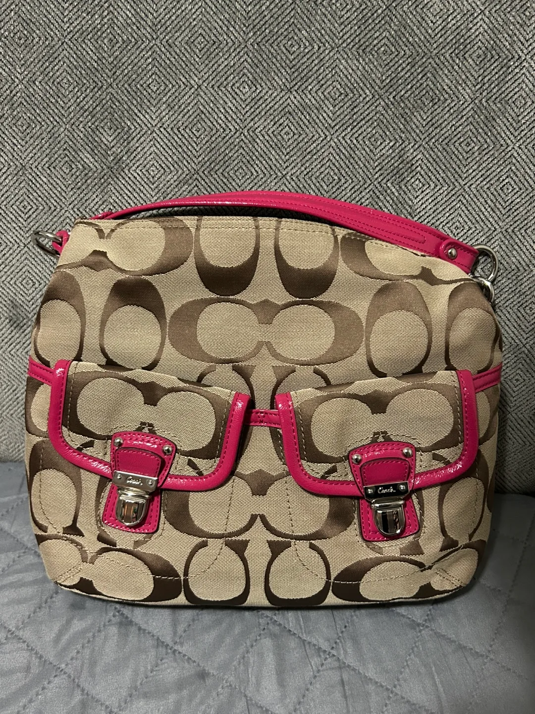 Coach Signature C Brown Pink Shoulder Bag image indicator(3)
