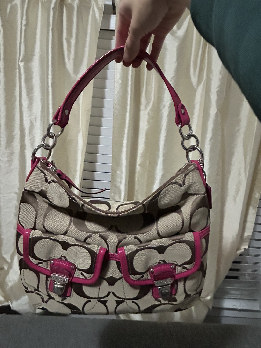 Coach Signature C Brown Pink Shoulder Bag