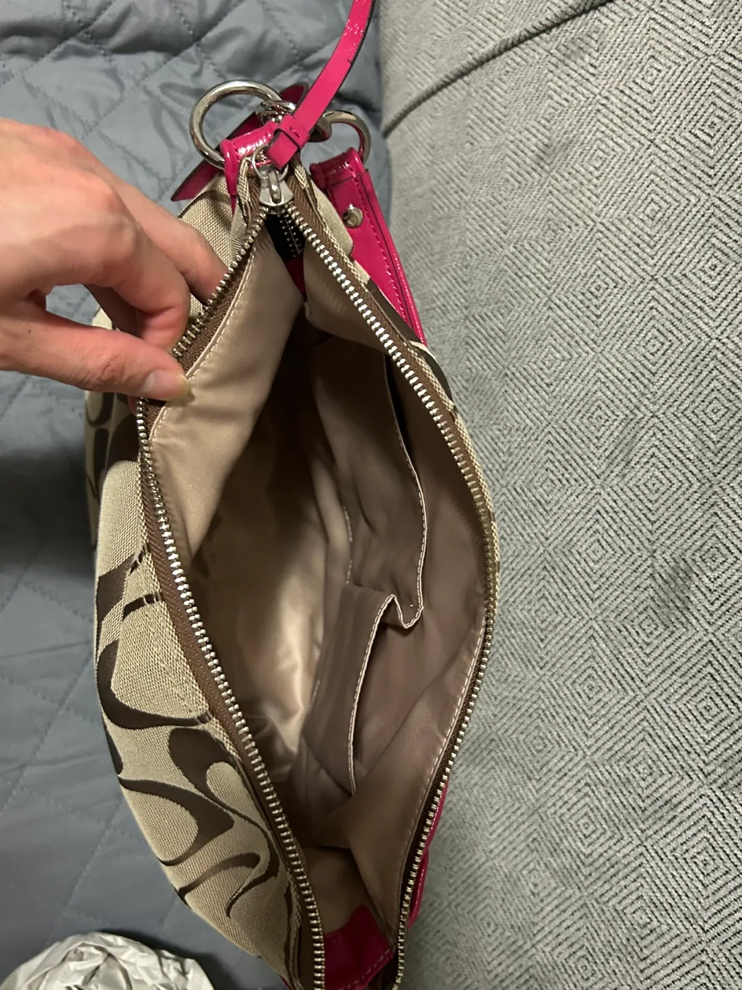 Coach Signature C Brown Pink Shoulder Bag image indicator(6)