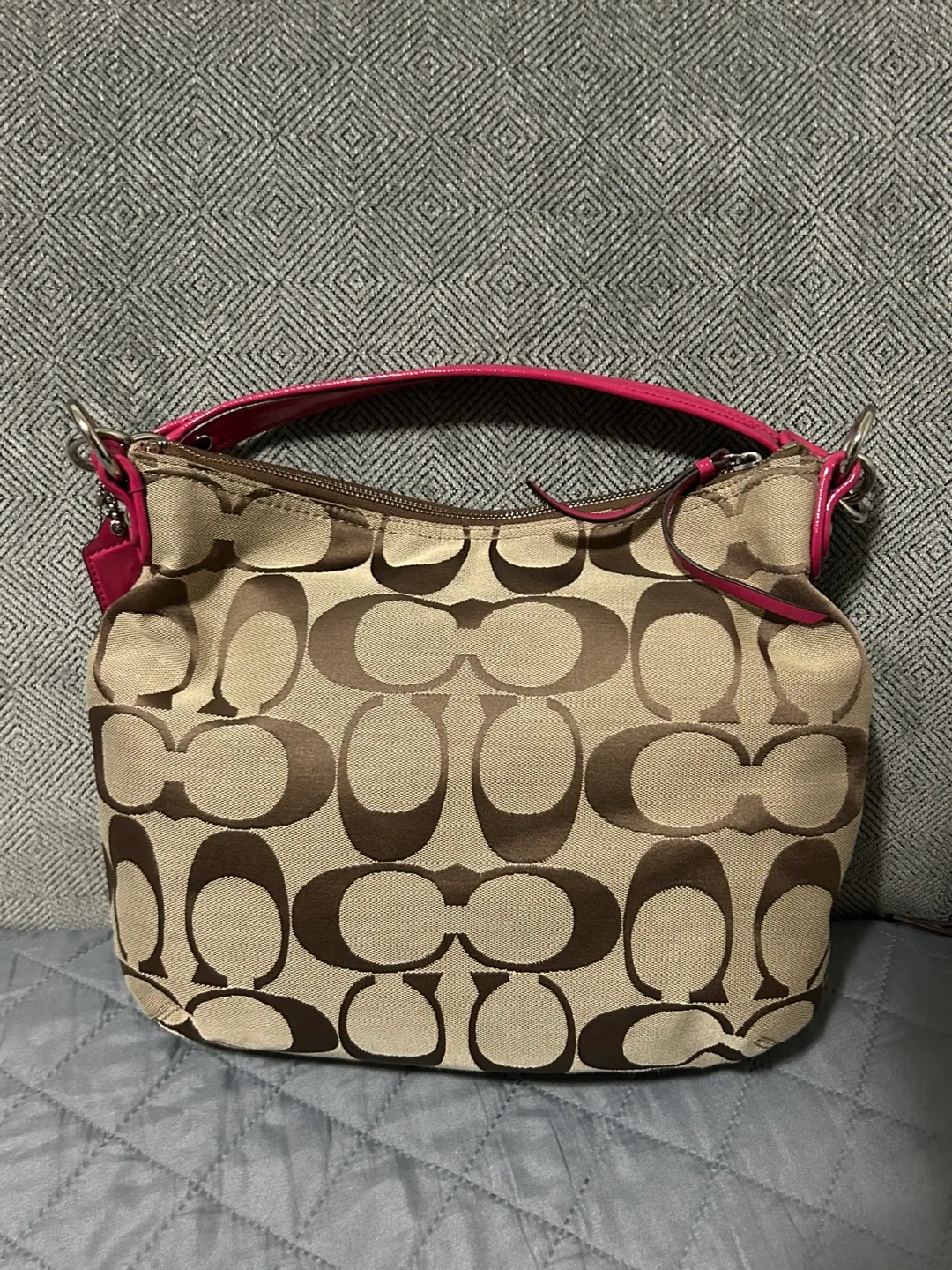Coach Signature C Brown Pink Shoulder Bag image indicator(4)
