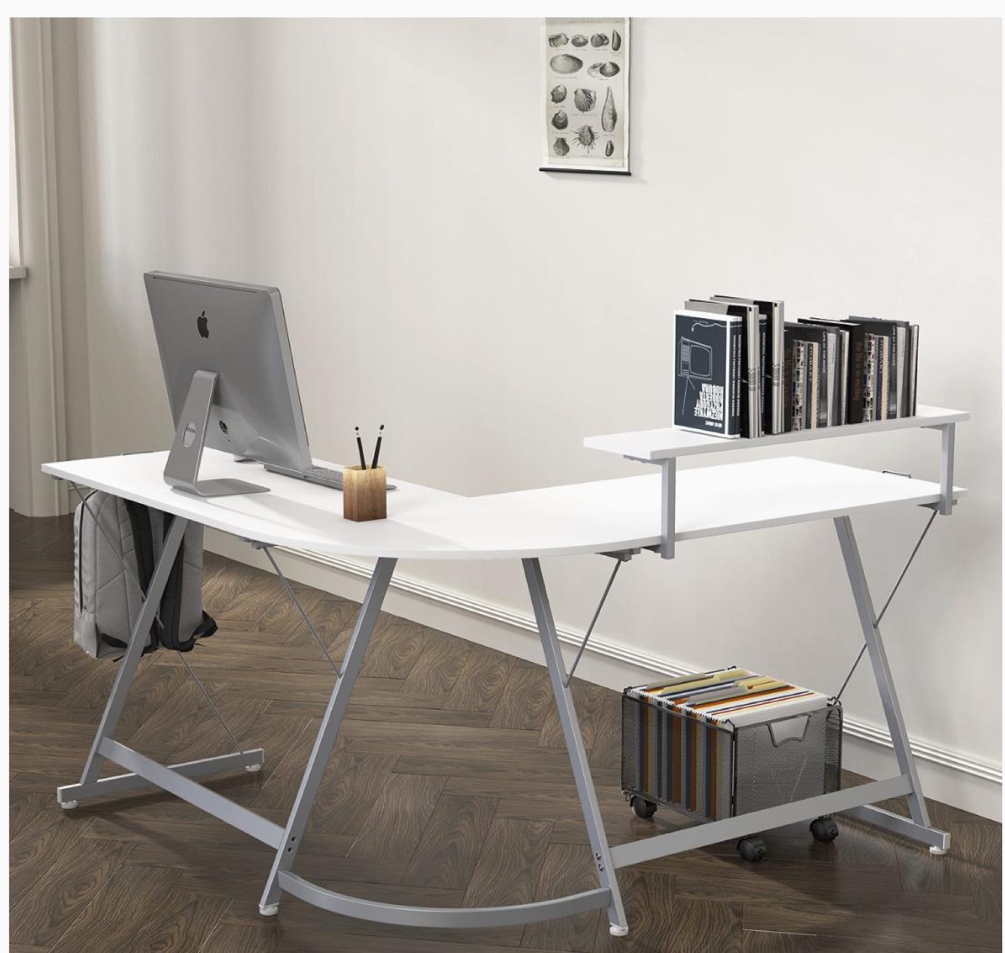 White L-Shaped Computer Desk