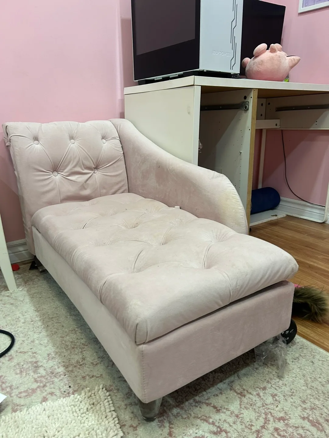 Pink Kids Velvet Chaise Lounge image indicator(2)