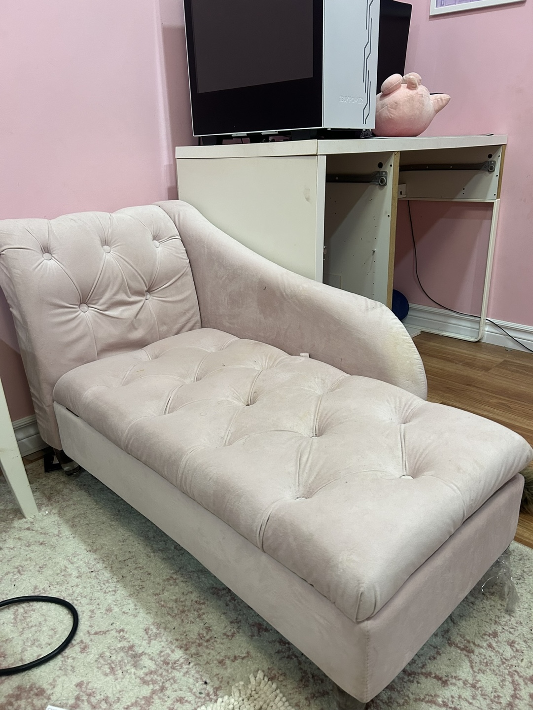 Pink Kids Velvet Chaise Lounge