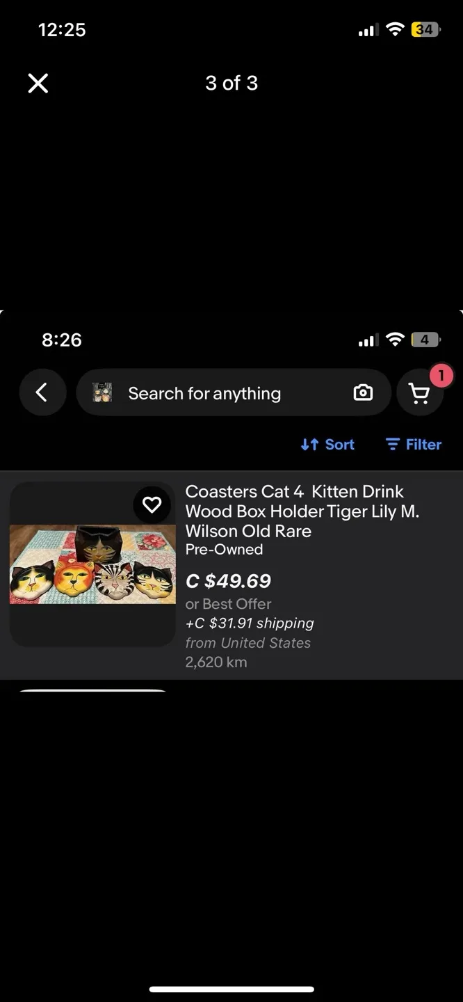 !RARE! 4 Cat Coaster Wood Box Holder Tiger Lily M. old rare image indicator(3)