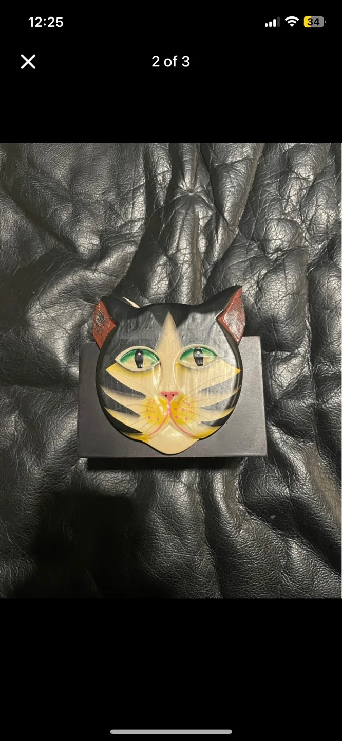 !RARE! 4 Cat Coaster Wood Box Holder Tiger Lily M. old rare image indicator(2)