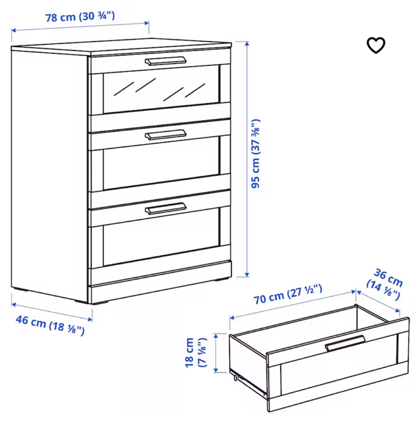IKEA MALM 3-Drawer Chest - Dark Blue - photo 2