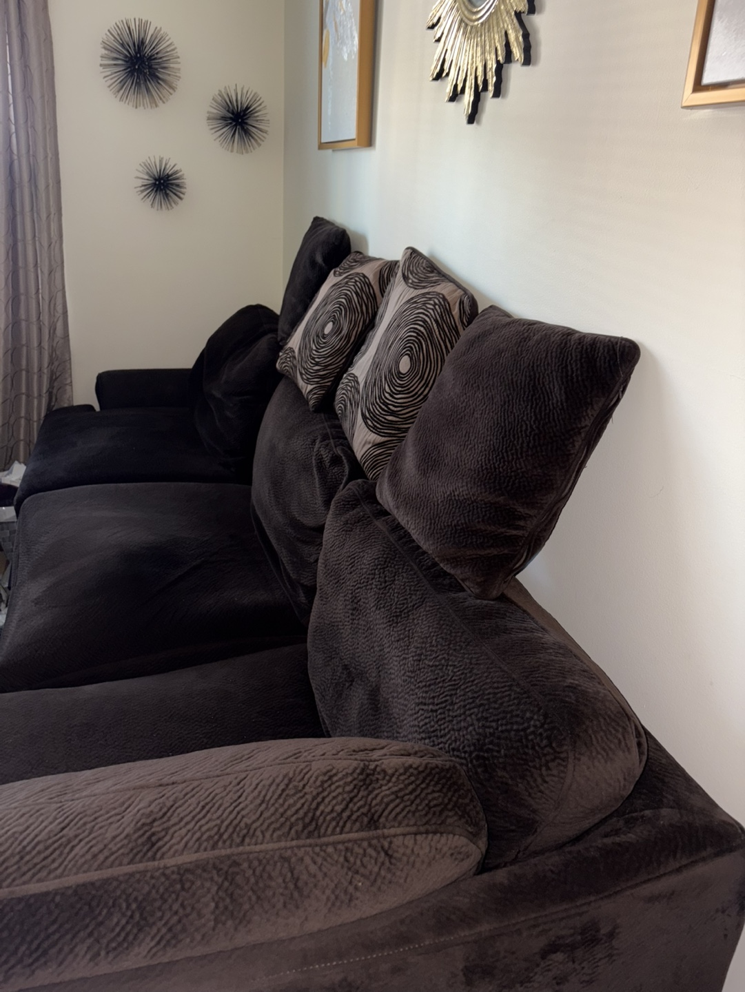 Brown Sectional Sofa with Throw Pillows