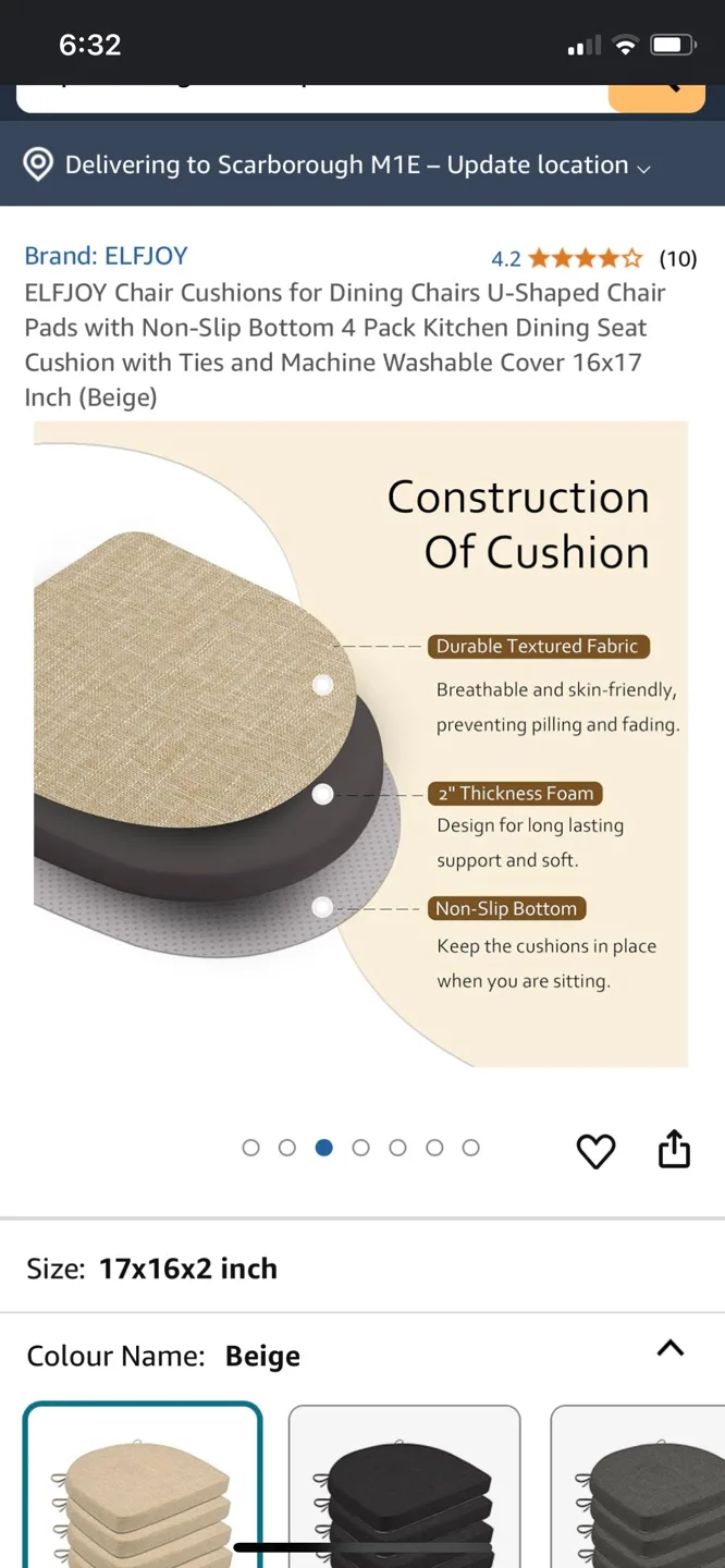 4 Pack Beige U-Shaped Chair Cushions 16x17 inch image indicator(2)