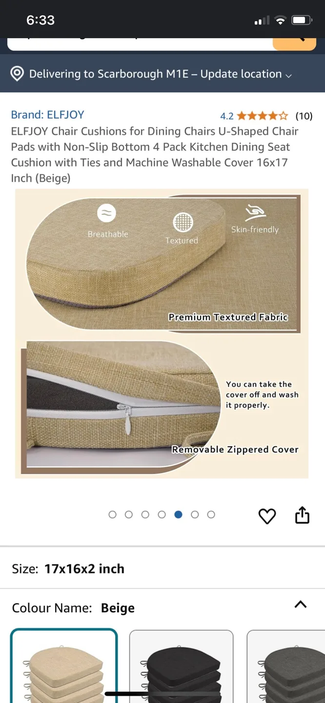 4 Pack Beige U-Shaped Chair Cushions 16x17 inch image indicator(5)