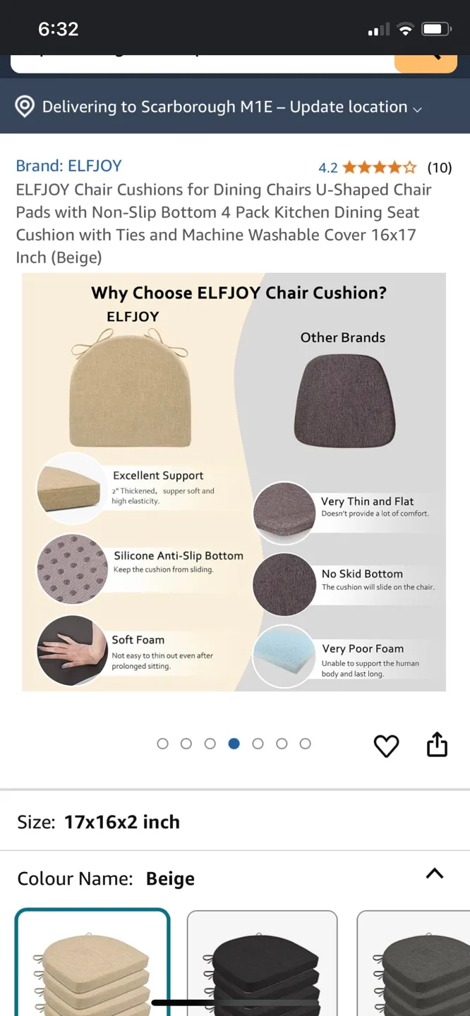 4 Pack Beige U-Shaped Chair Cushions 16x17 inch image indicator(3)