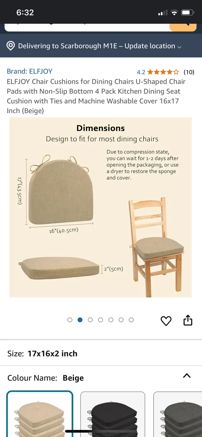 4 Pack Beige U-Shaped Chair Cushions 16x17 inch image indicator(4)