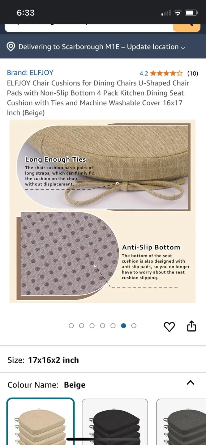 4 Pack Beige U-Shaped Chair Cushions 16x17 inch image indicator(6)