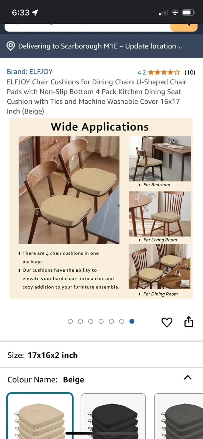 4 Pack Beige U-Shaped Chair Cushions 16x17 inch image indicator(7)