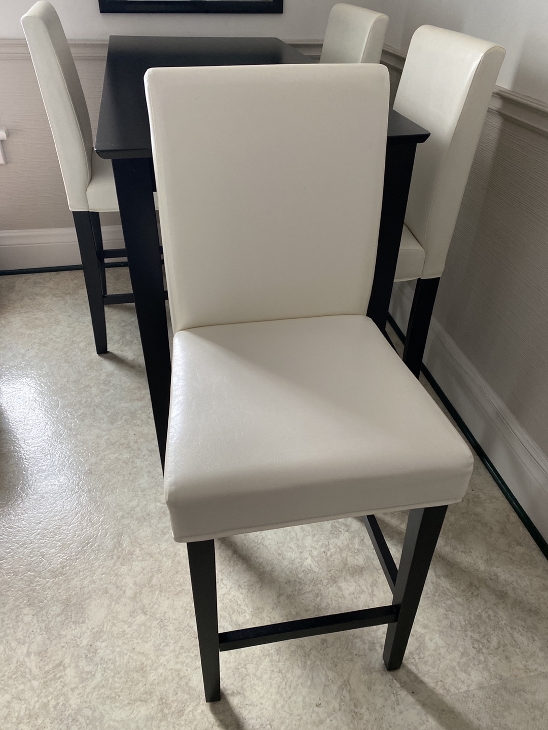 Espresso Pub Table and Four White Chairs - photo 3