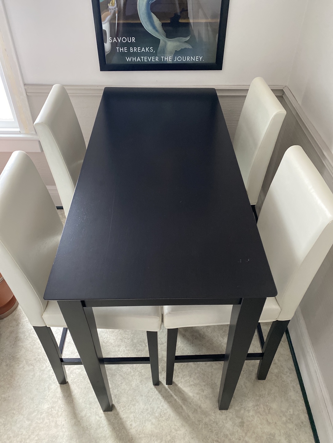 Espresso Pub Table and Four White Chairs - photo 2