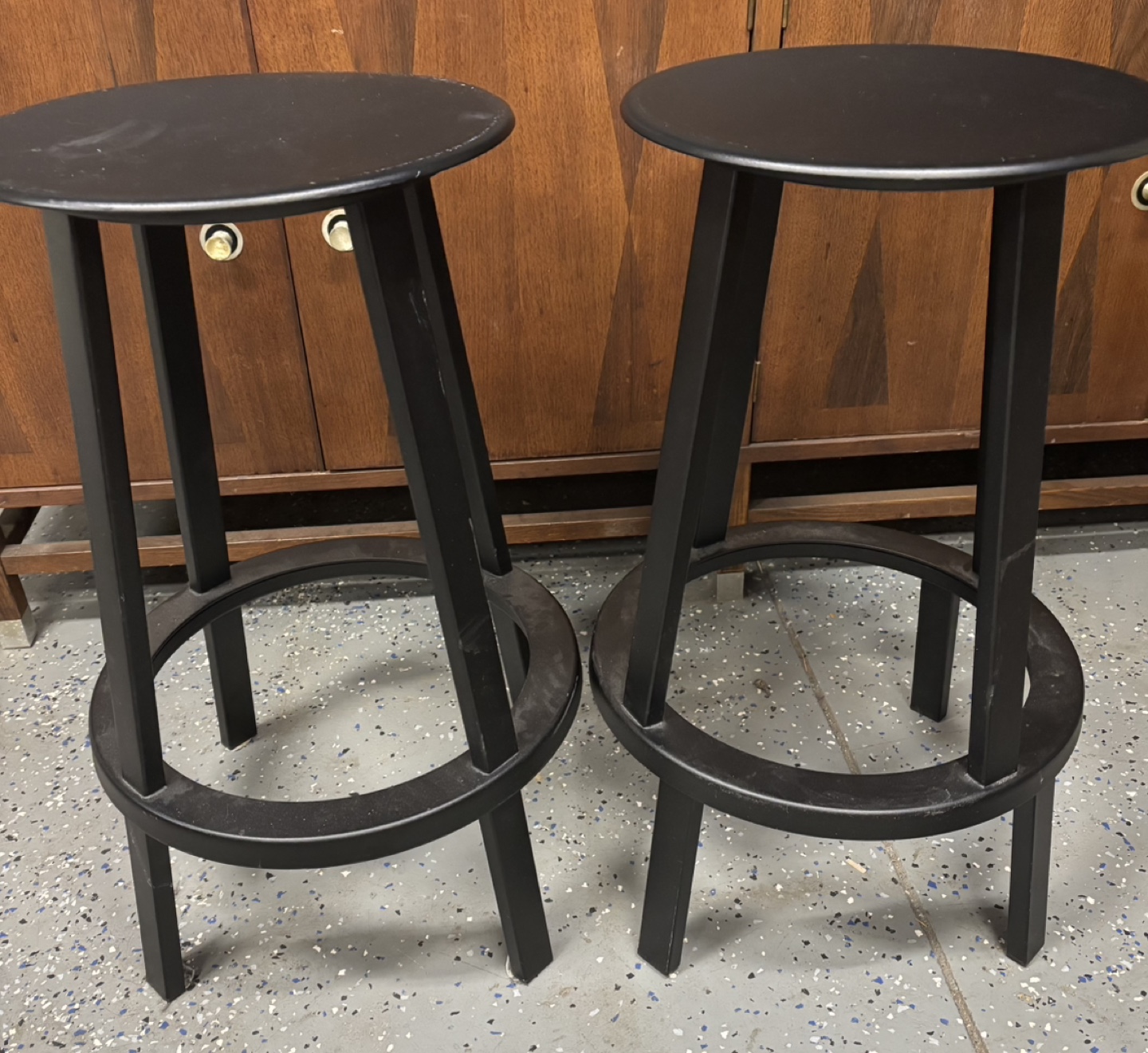 Pair of Black Metal Bar Stools
