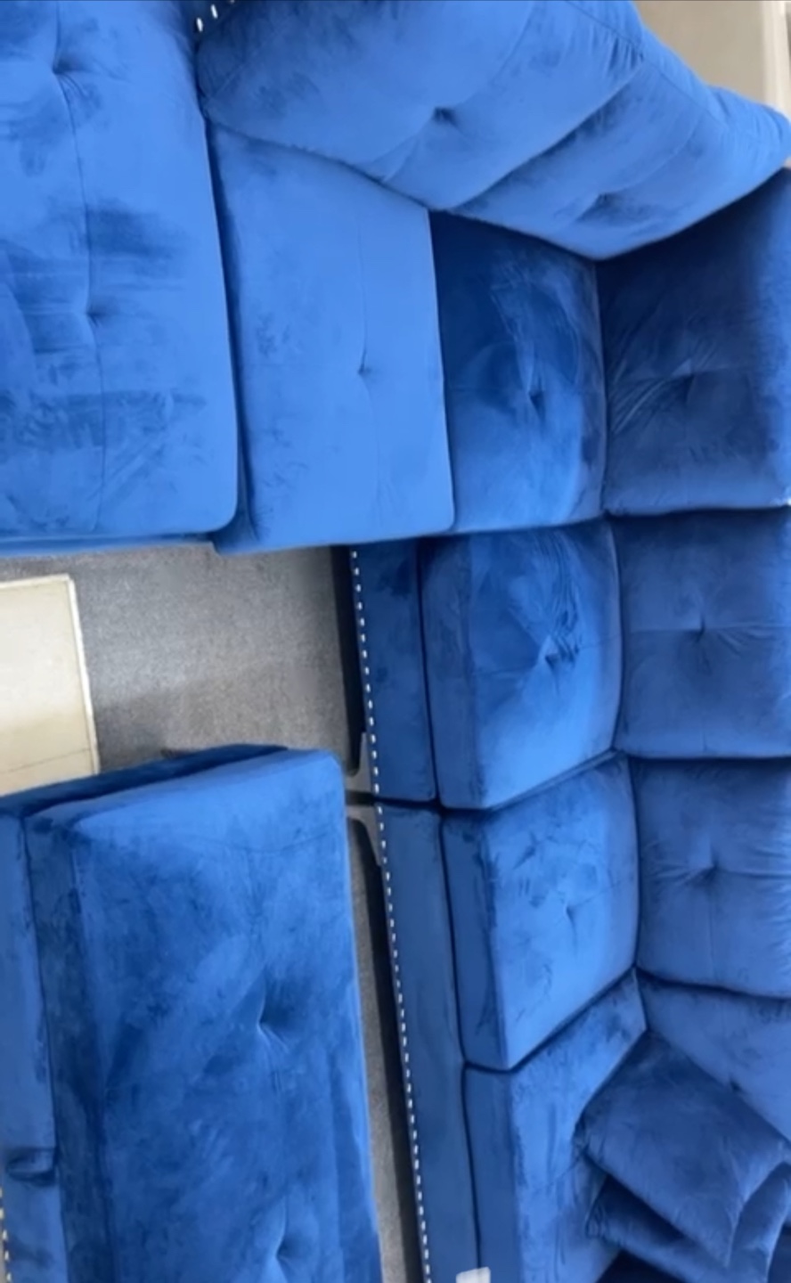 Blue Velvet Sectional Sofa Set with Ottoman and Loveseat - photo 2