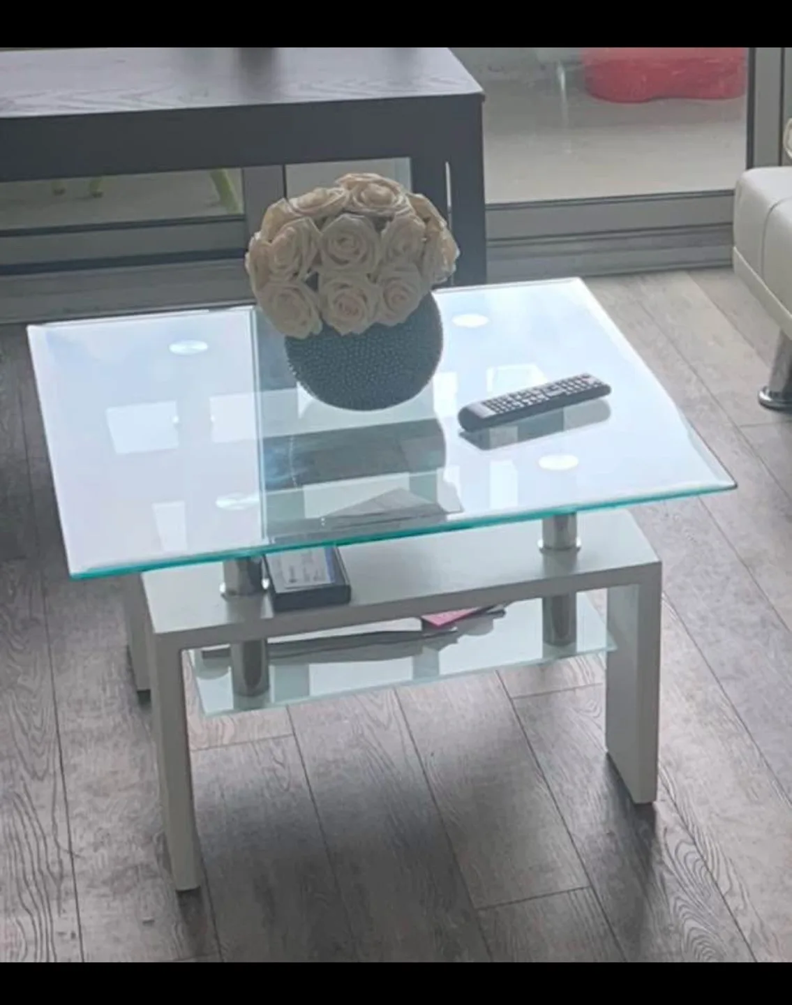 Glass Top Coffee Table with Shelf