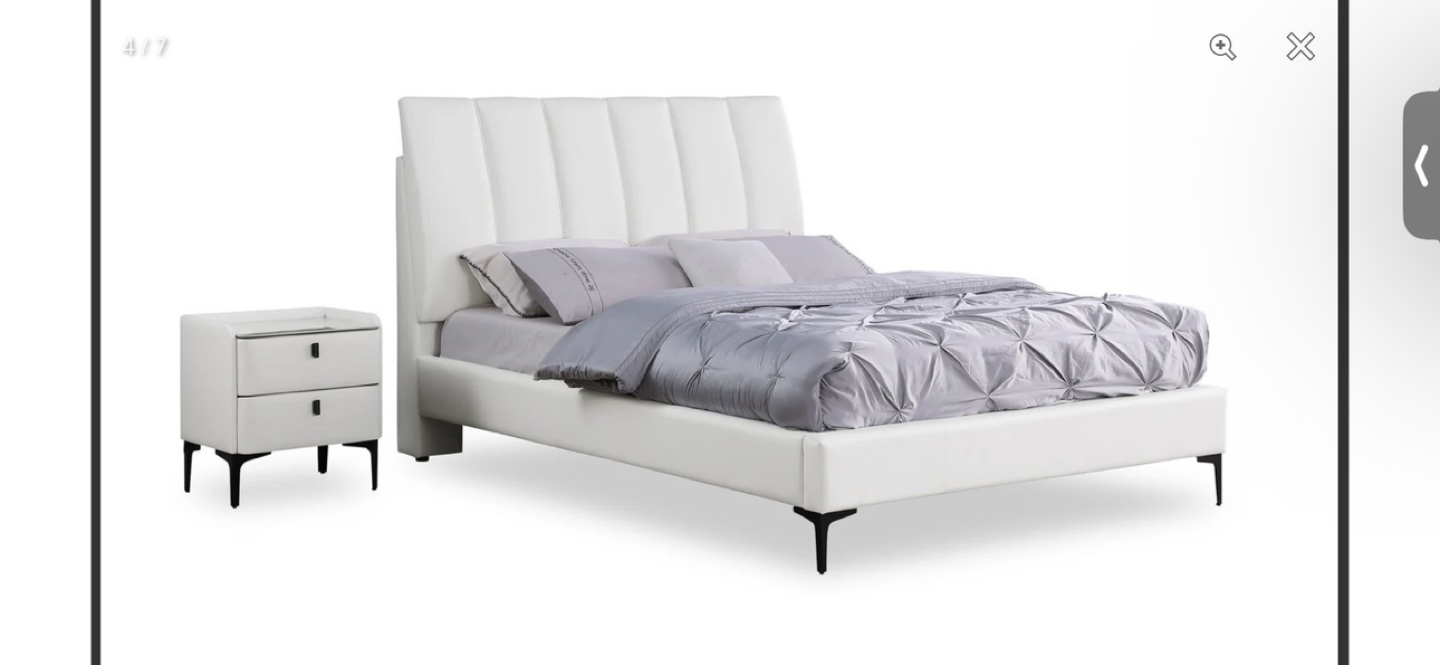 Queen Size White Leather Bed Frame