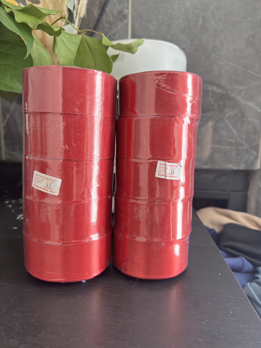 Two Rolls of Red Satin Ribbon