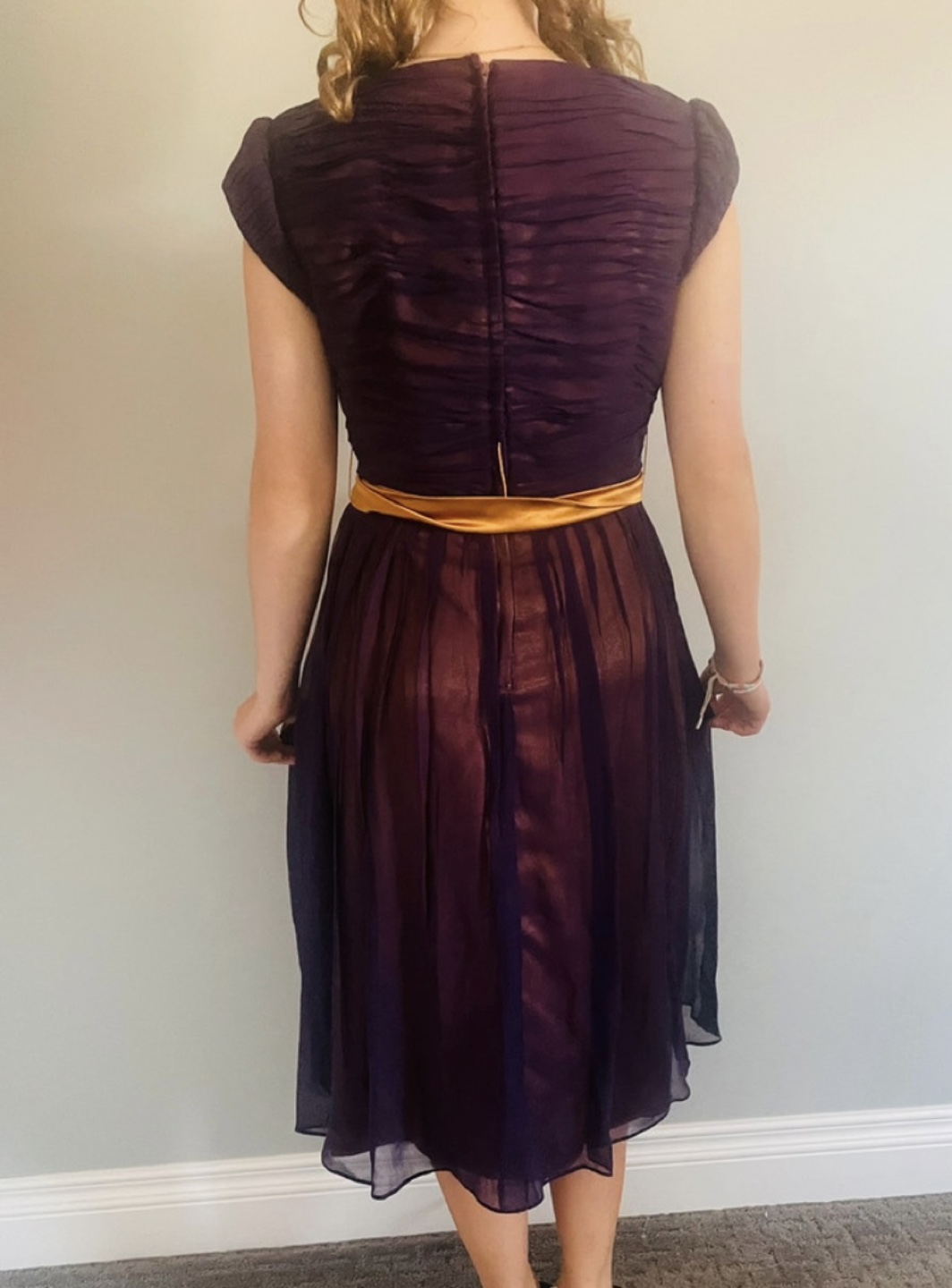 Purple midi dress with gold belt - photo 2