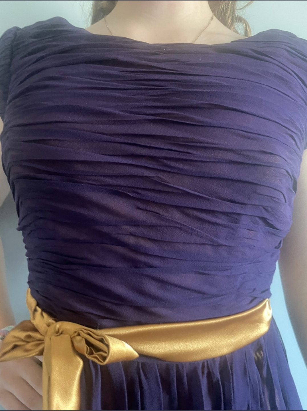 Purple midi dress with gold belt - photo 3