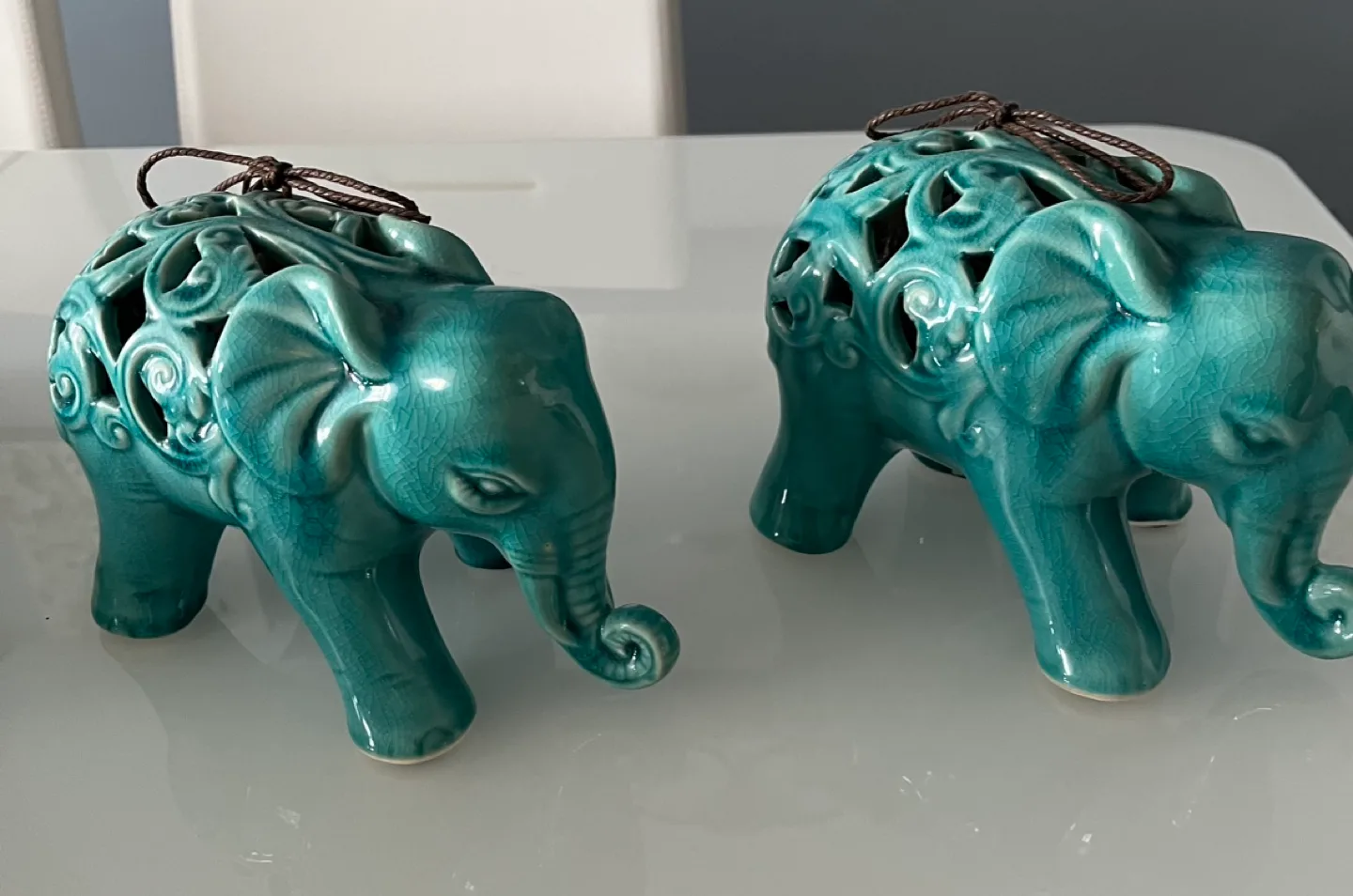 Pair of Teal Ceramic Elephant Ornaments image indicator(2)