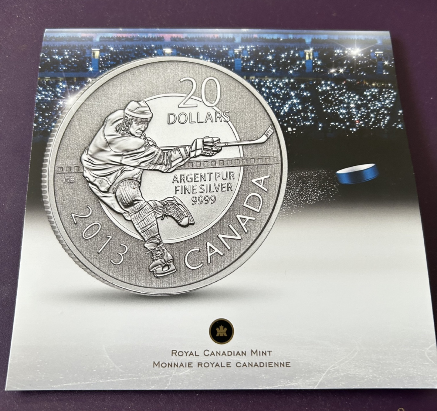 2013 Royal Canadian Mint 20 Dollar Hockey Silver Coin