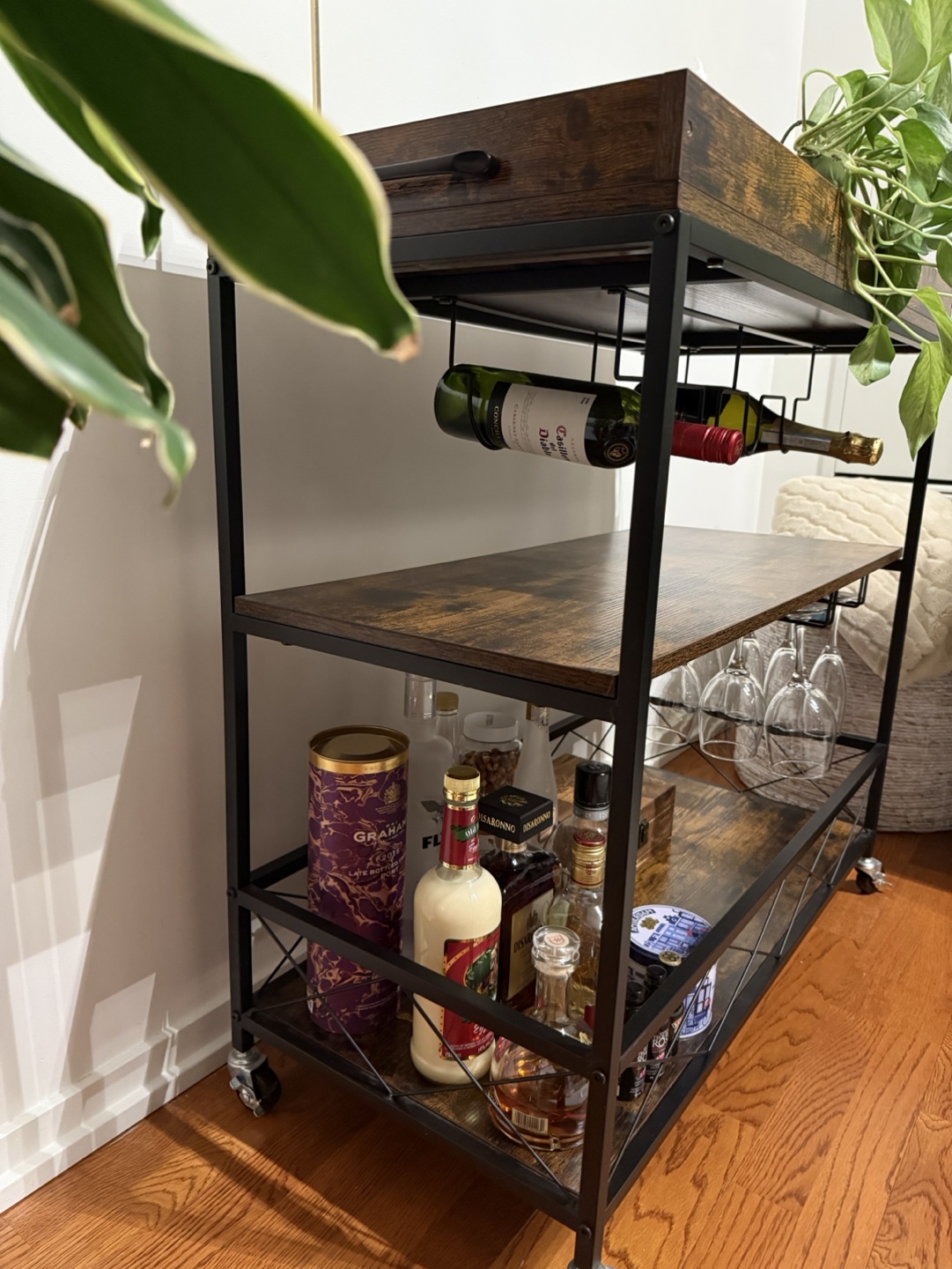 HOMCOM Rustic Brown Bar Cart - photo 2