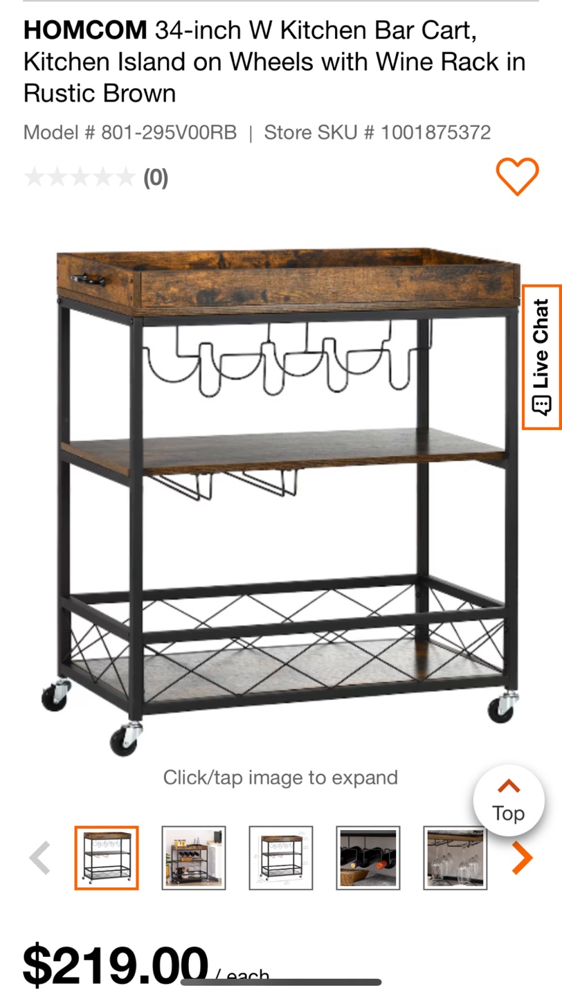 HOMCOM Rustic Brown Bar Cart