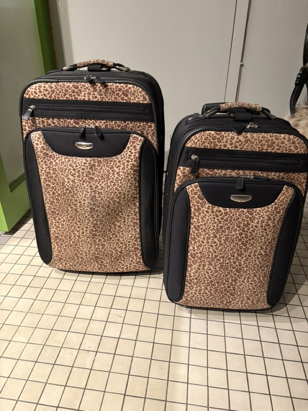 2 Leopard Rolling Suitcases
