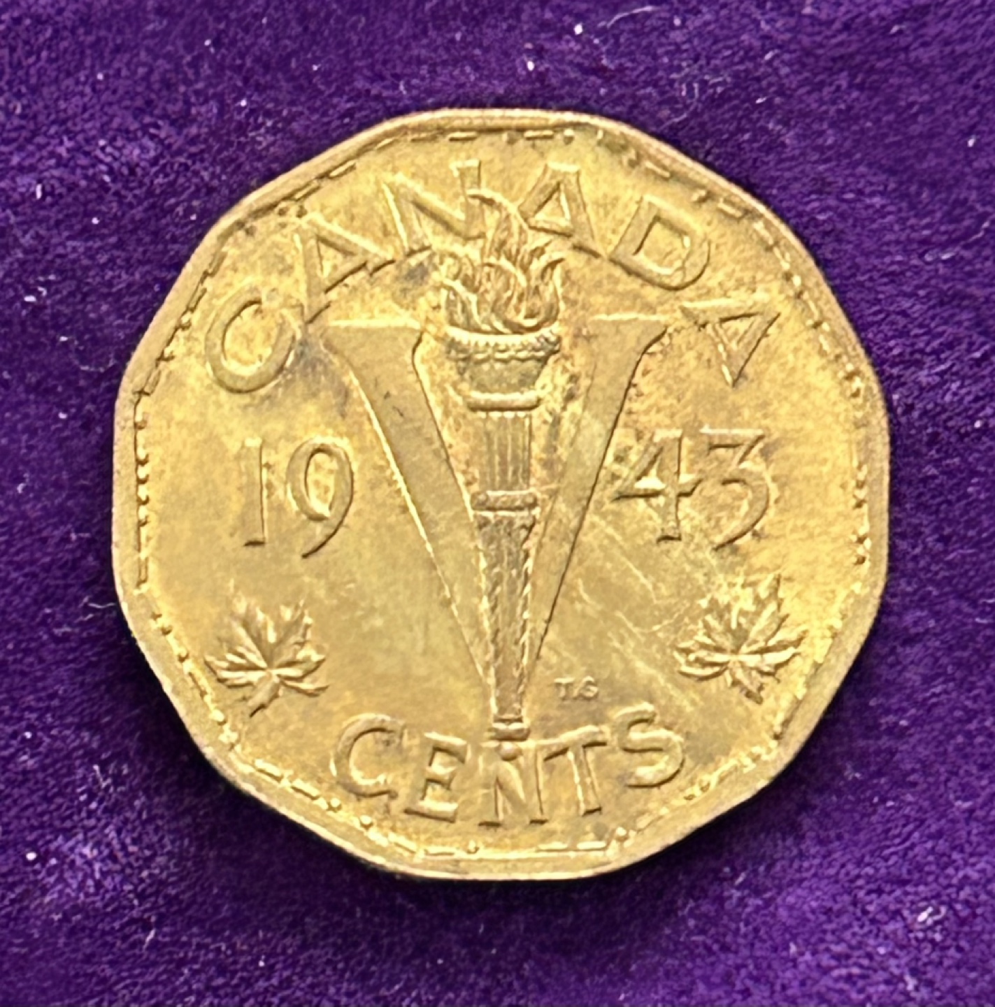 1943 Canadian Victory Five Cent Coin