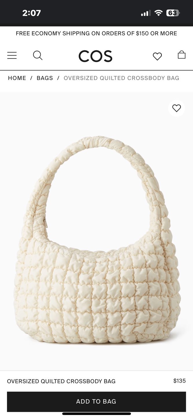 COS Oversized Quilted Crossbody Bag - Off White - photo 4